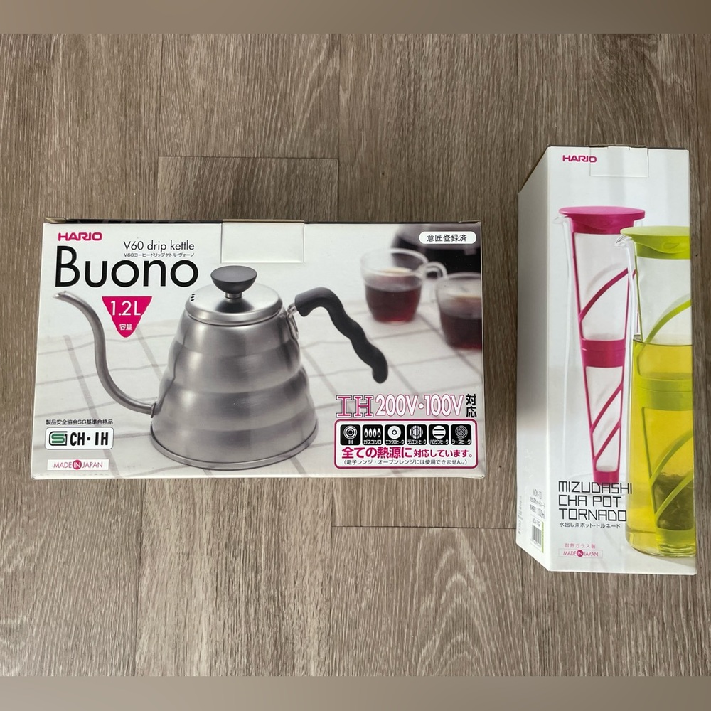 Hario V60 Buono Drip Kettle & Mizudashi Cha Pot Tornado Bundle